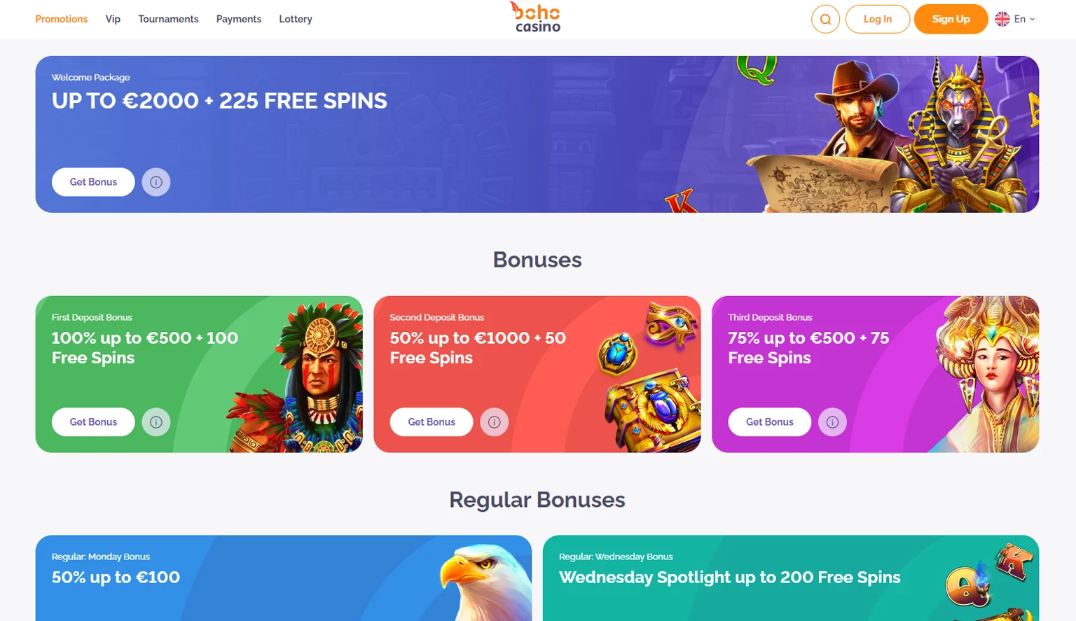 Boho Casino Bonus Offers Page