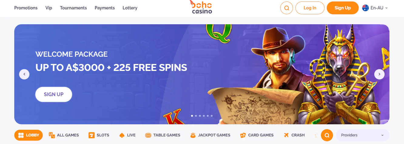 Create an account and get AU$3,000 bonus at Boho Casino