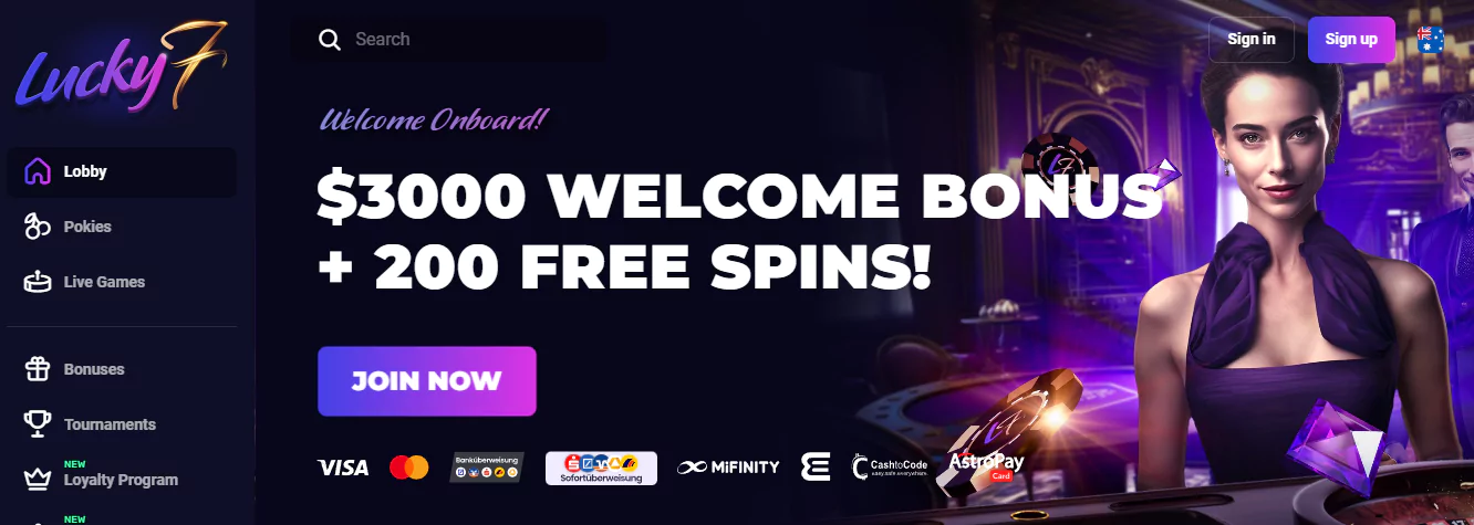 Welcome bonus at lucky7even Casino - get up to 325%