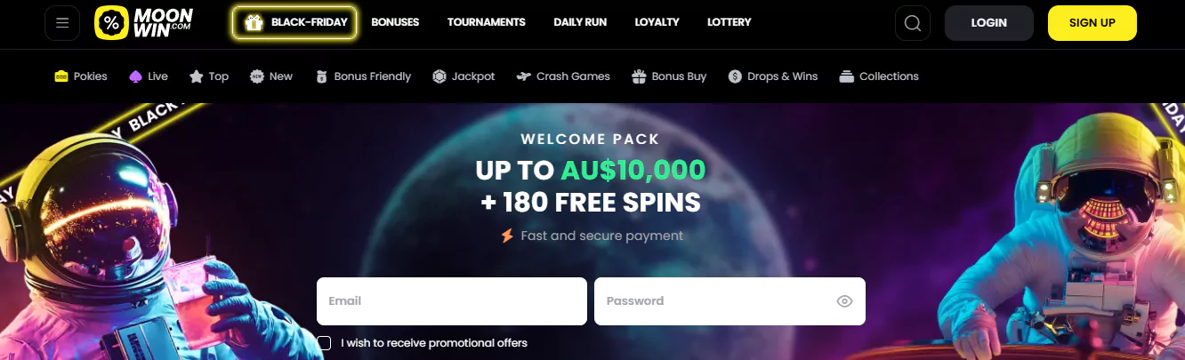 Activate a generous welcome bonus on MoonWin Casino website