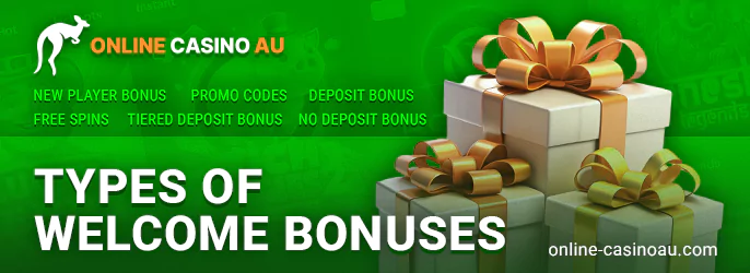 What types of welcome bonuses can casino players from Australia receive