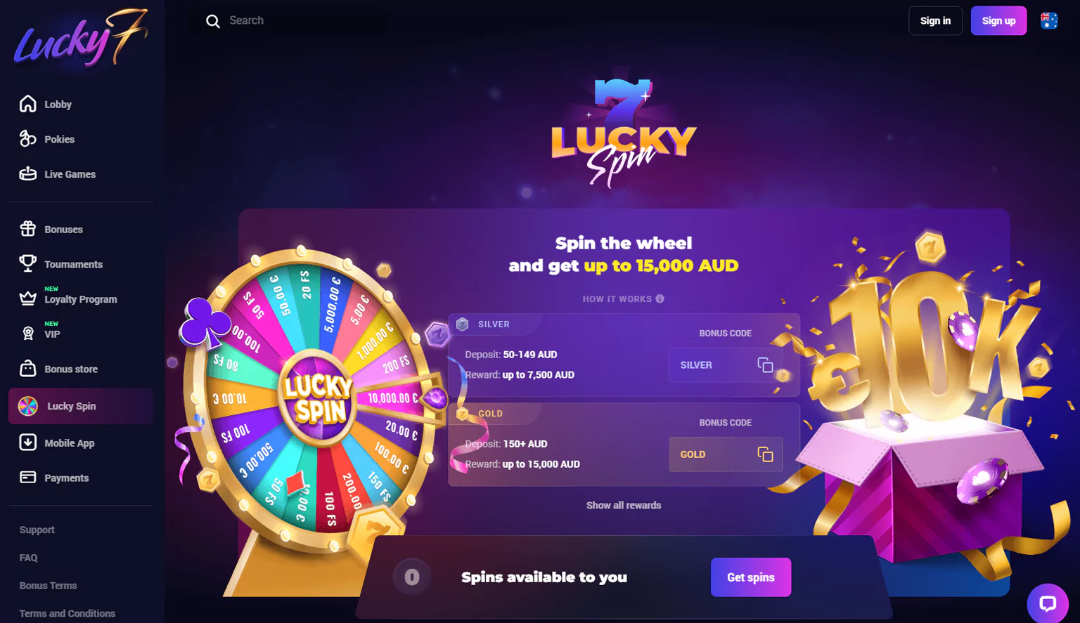 Lucky Spin Screenshot at lucky7even Casino Online