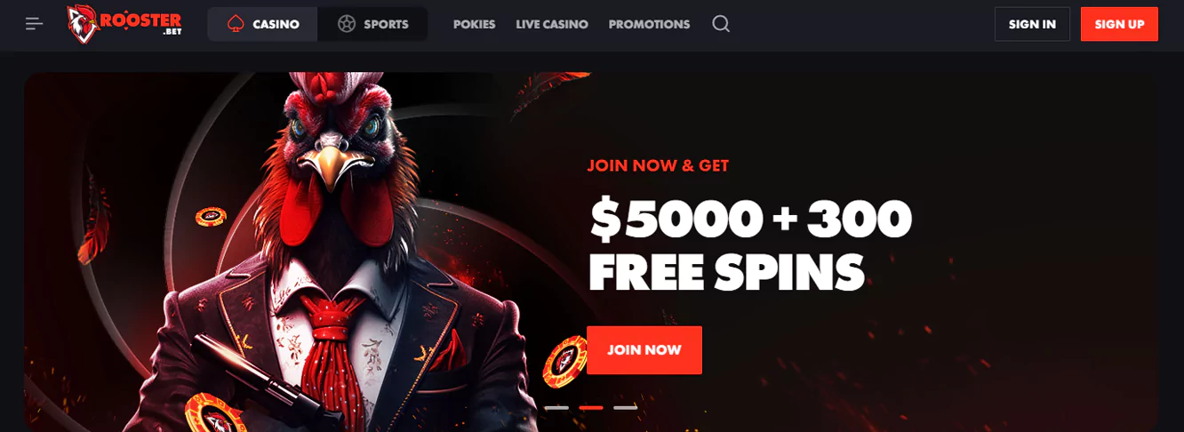 Min deposit of AU$10 at Rooster Bet Casino