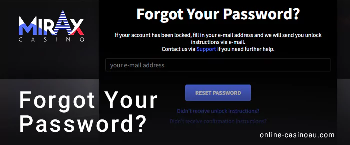 How to regain access to Mirax Casino account - password recovery process