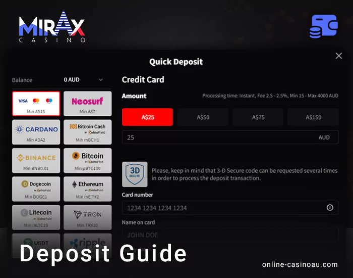 How to deposit to Mirax Casino from Australia