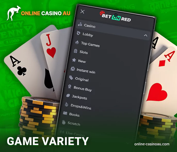 Mobile casino gaming lobby - categories of games