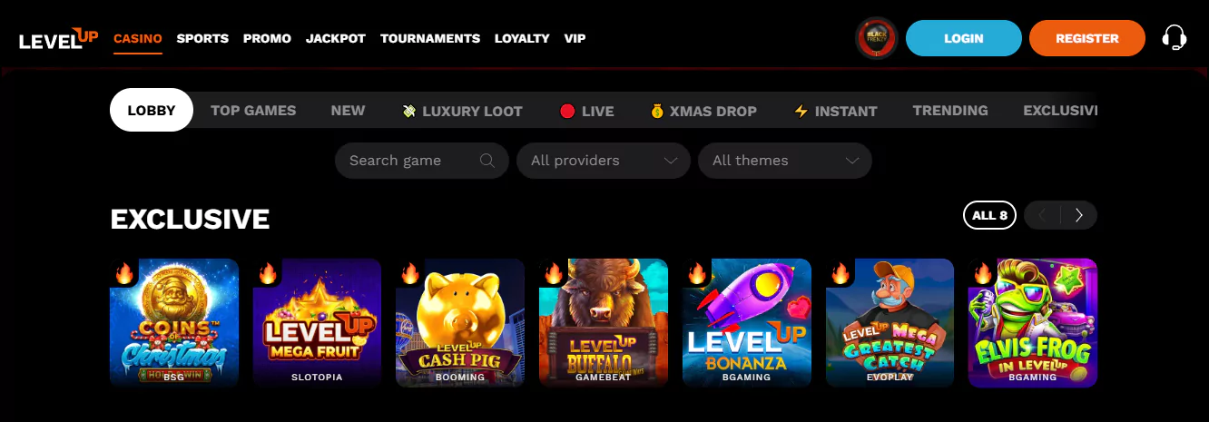 Take AU$25 as a no-deposit bonus at Level Up Casino