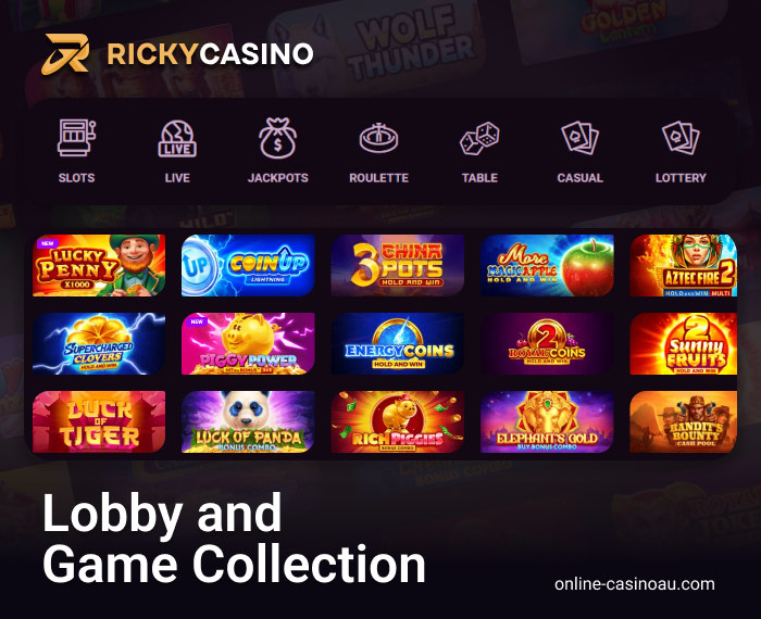 Categories of games at online Ricky Casino - pokies section