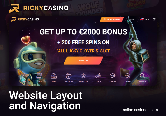 Ricky Casino Site Navigation - Site Sections