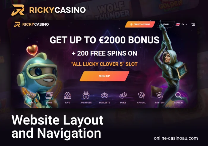 Ricky Casino Site Navigation - Site Sections