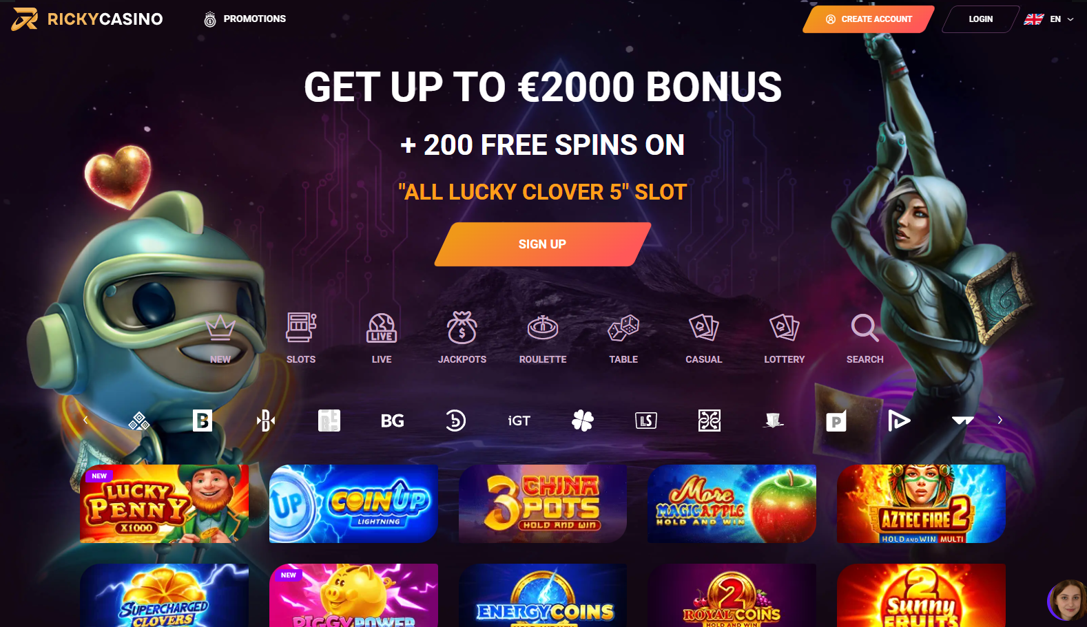 Ricky Casino homepage screenshot