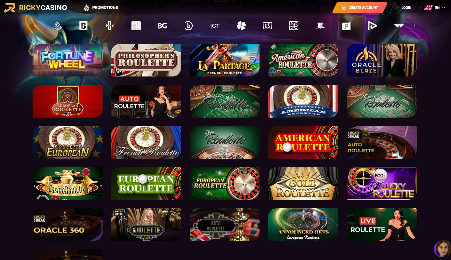 Live Games Section at Ricky Casino