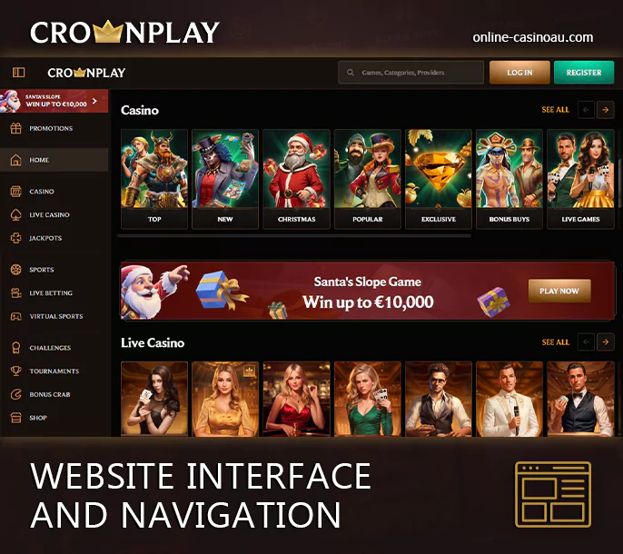 Crownplay Casino website design - how to navigate the site