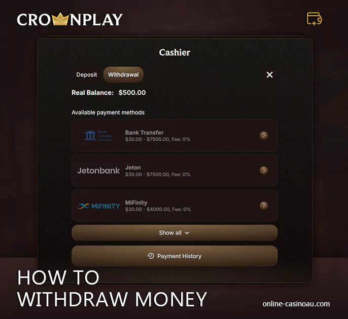 Withdrawing winnings from Crownplay Casino - how to get money