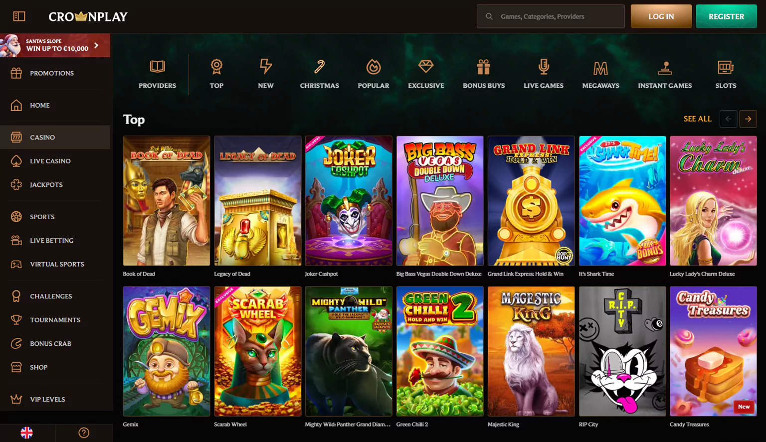 Screenshot of Crownplay casino section