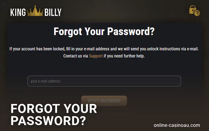 King Billy casino account password recovery - guide