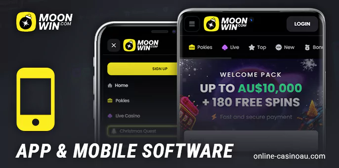 Play in the Moonwin Casino lobby via mobile devices