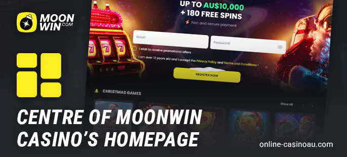 Moonwin Casino lobby centerpiece - banner and categorization