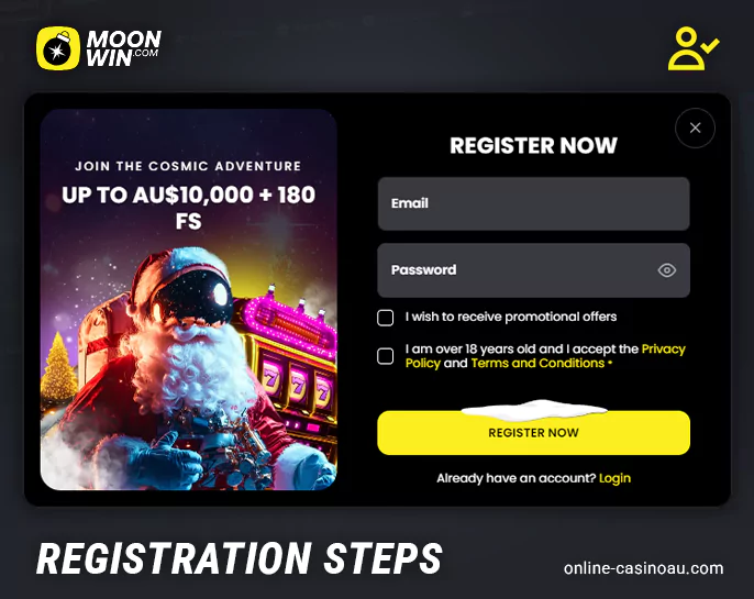 How to create an account at Moonwin Casino - Example