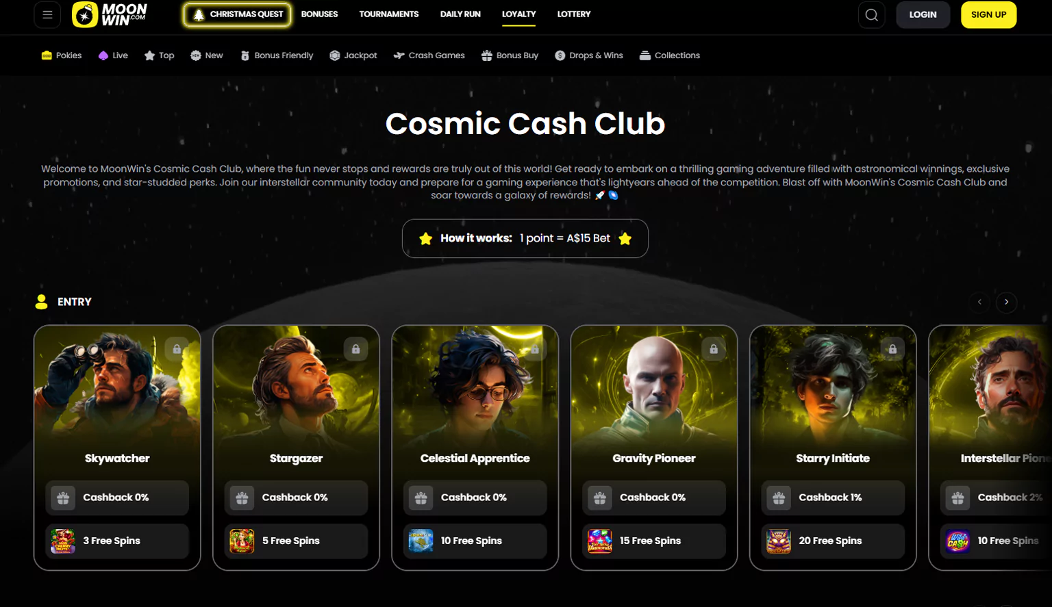 Screenshot of the loyalty program page at Moonwin Casino