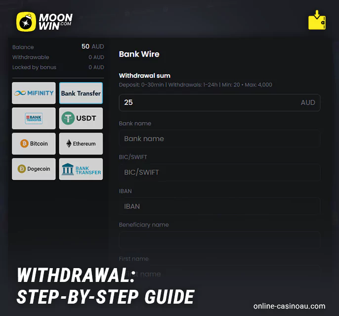 Withdrawal process from Moonwin Casino - how to get your winnings