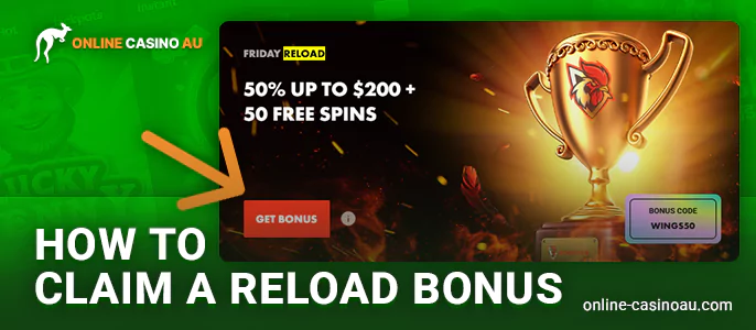 Take reload bonus on online casino page - instructions