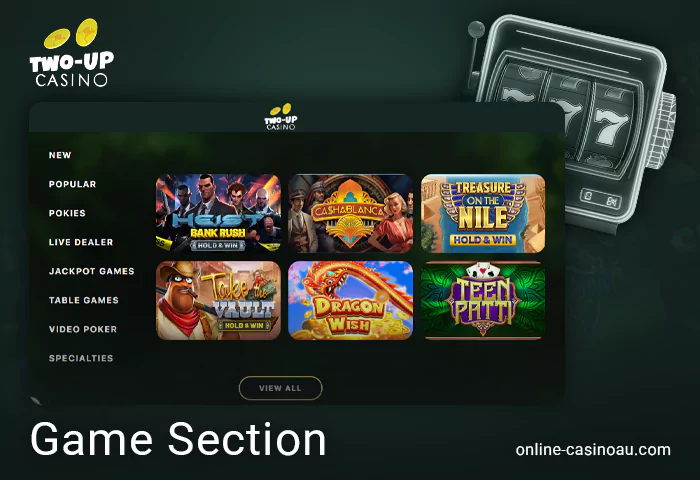 Two Up casino gambling section - pokies categories