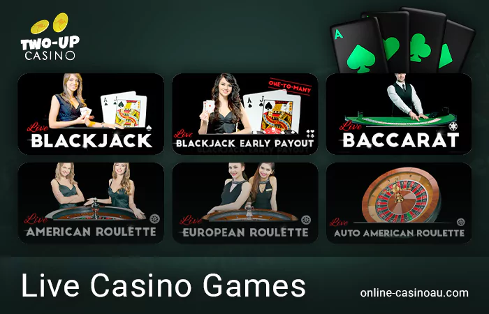 Play live games at Two Up Casino - baccarat, blackjack and more