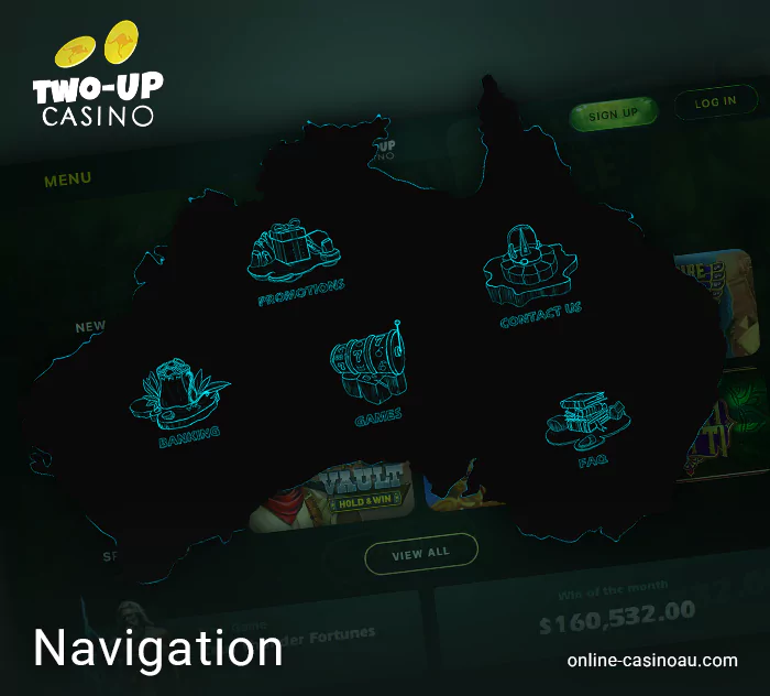 How to navigate Two Up casino - main menu