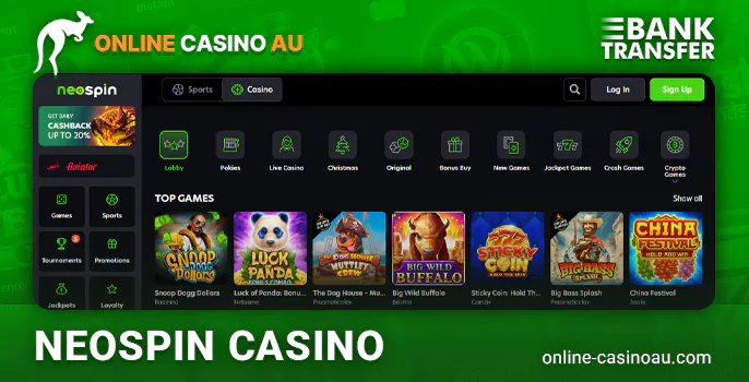 Neospin online casino with bank Transfer payments