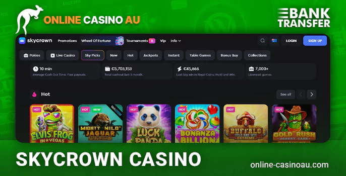 Payments via bank Transfer to Skycrown Casino for Australia