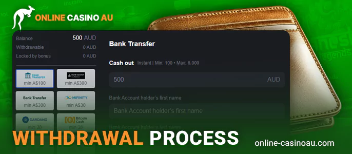 Withdrawing winnings from Australian online casino via bank Transfer payment