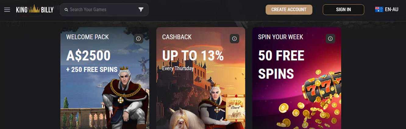 Get cashback at King Billy Casino