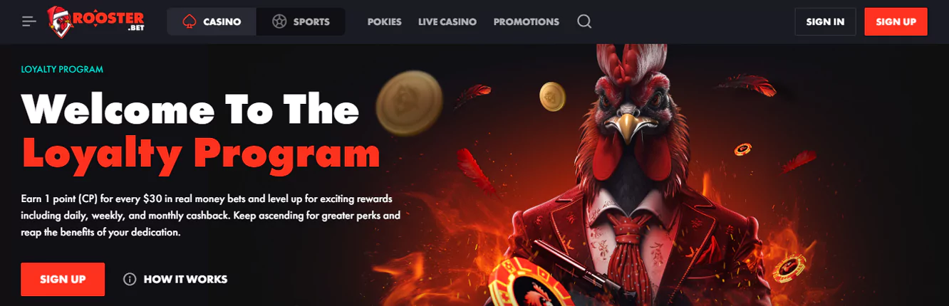 About Rooster Bet Casino loyalty program for players from Australia