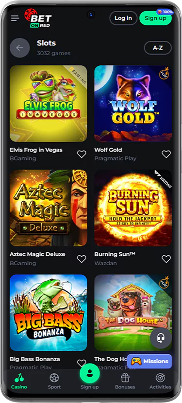 Screen of the online pokies section at BetOnRed Casino