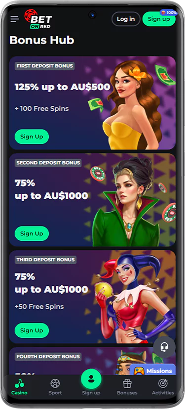 Screenshot of BetOnRed online casino bonus offers page