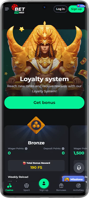 Screen of the loyalty program section at BetOnRed Casino