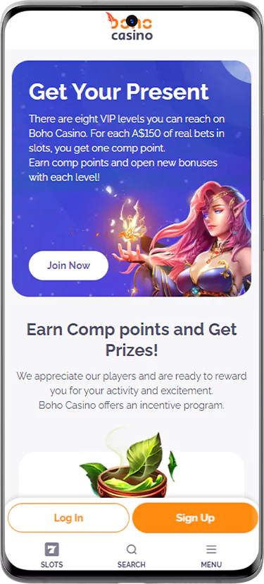 Screenshot of Boho Casino VIP program page