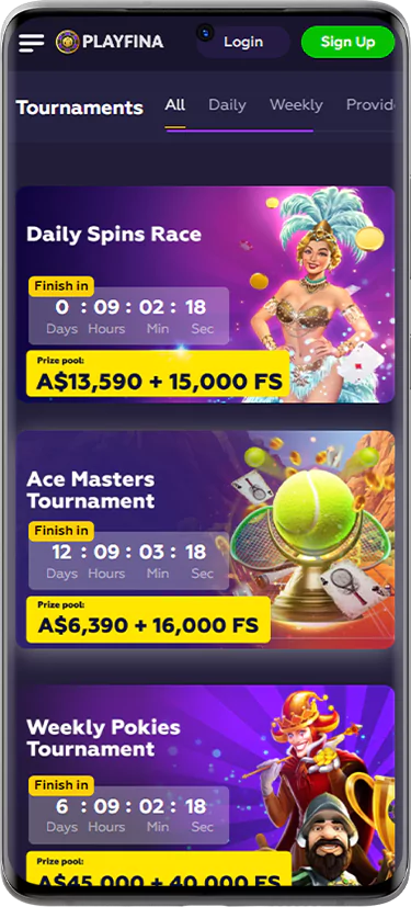 Screen of Playfina Casino tournament page