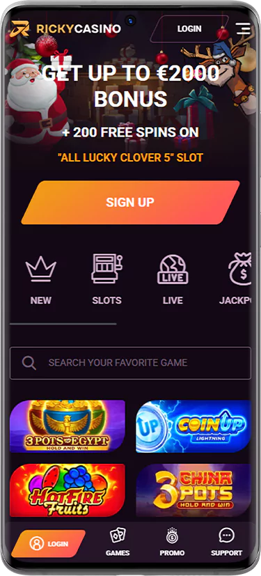 Ricky Casino homepage screenshot