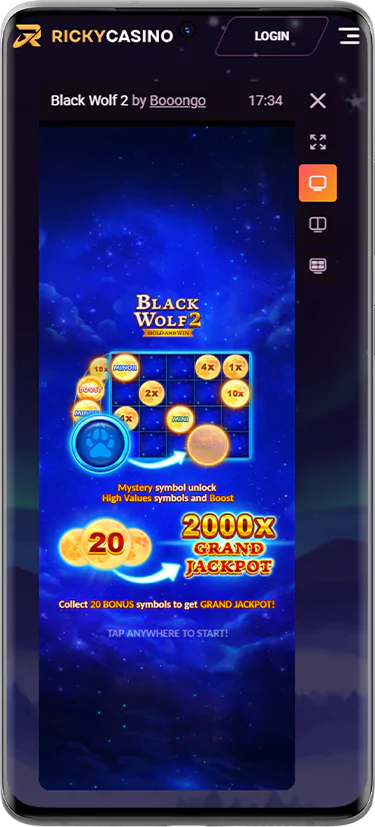 Screenshot of real money online slots at Ricky Casino