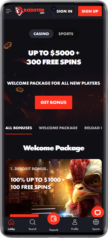 Screenshot of Rooster Bet promotions page