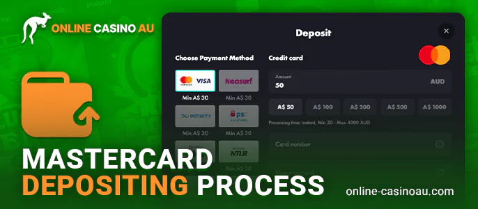 Instructions on how to deposit to online casino via Mastercard