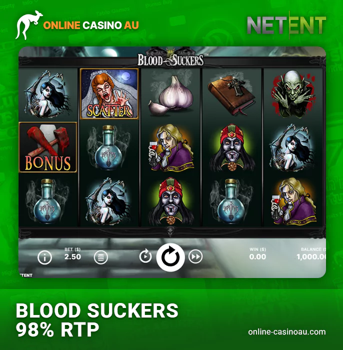 About Blood Suckers slot with 98% RTP from NetEnt provider