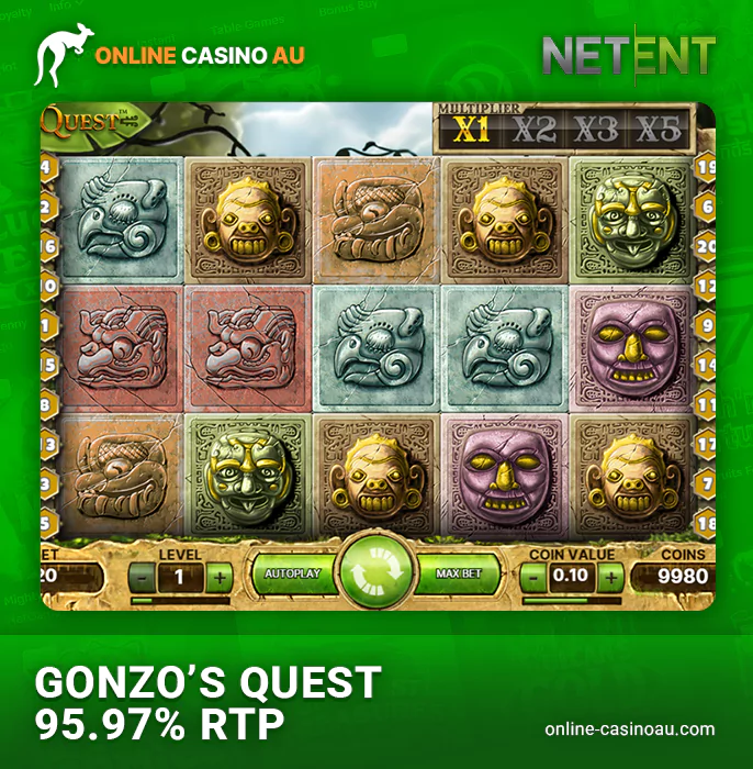 Play Gonzo's Quest pokie from casino provider NetEnt