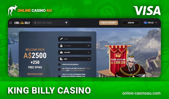 King Billy casino with Visa payments for Australians