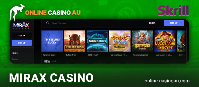 Play at Mirax Casino and make payments via Skrill