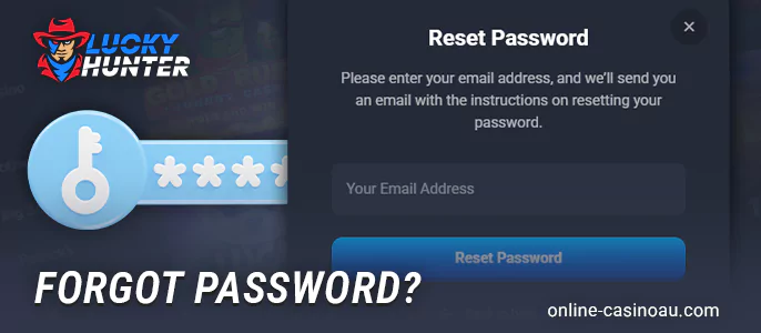 Lucky Hunter Casino account password recovery form