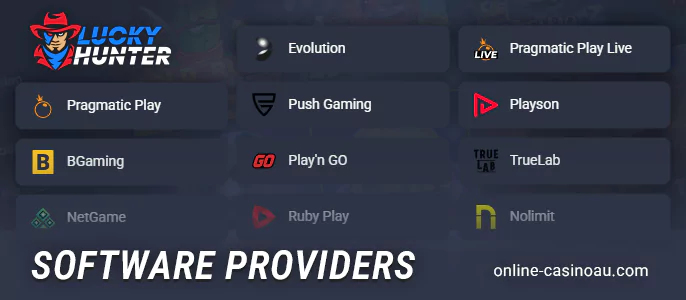 List of available Software Providers at Lucky Hunter Casino