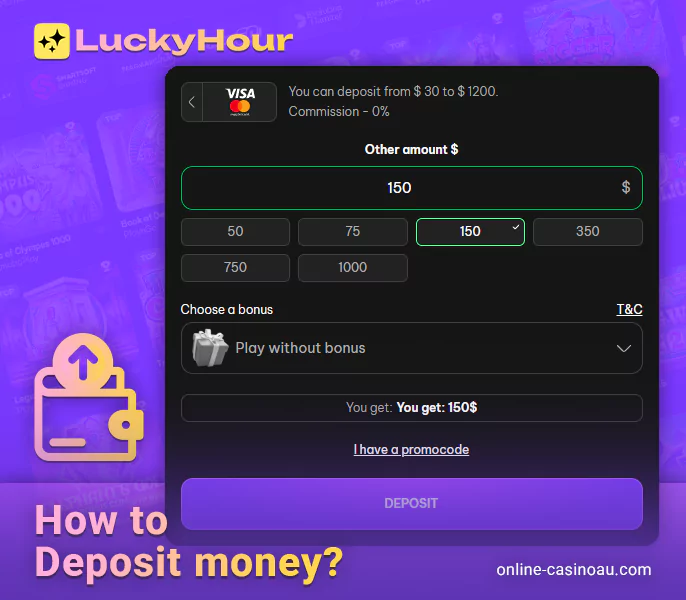 Lucky Hour Australia online casino deposit instructions